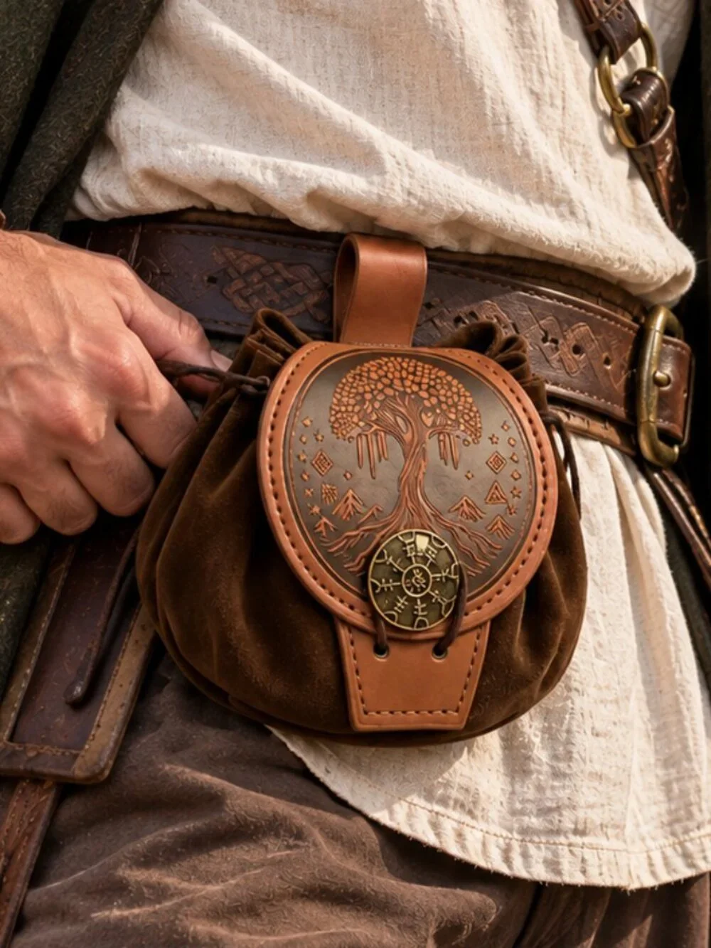 Medieval Belt Pouch Viking Dice Bag Renaissance Faire LARP Fantasy Tree of Life